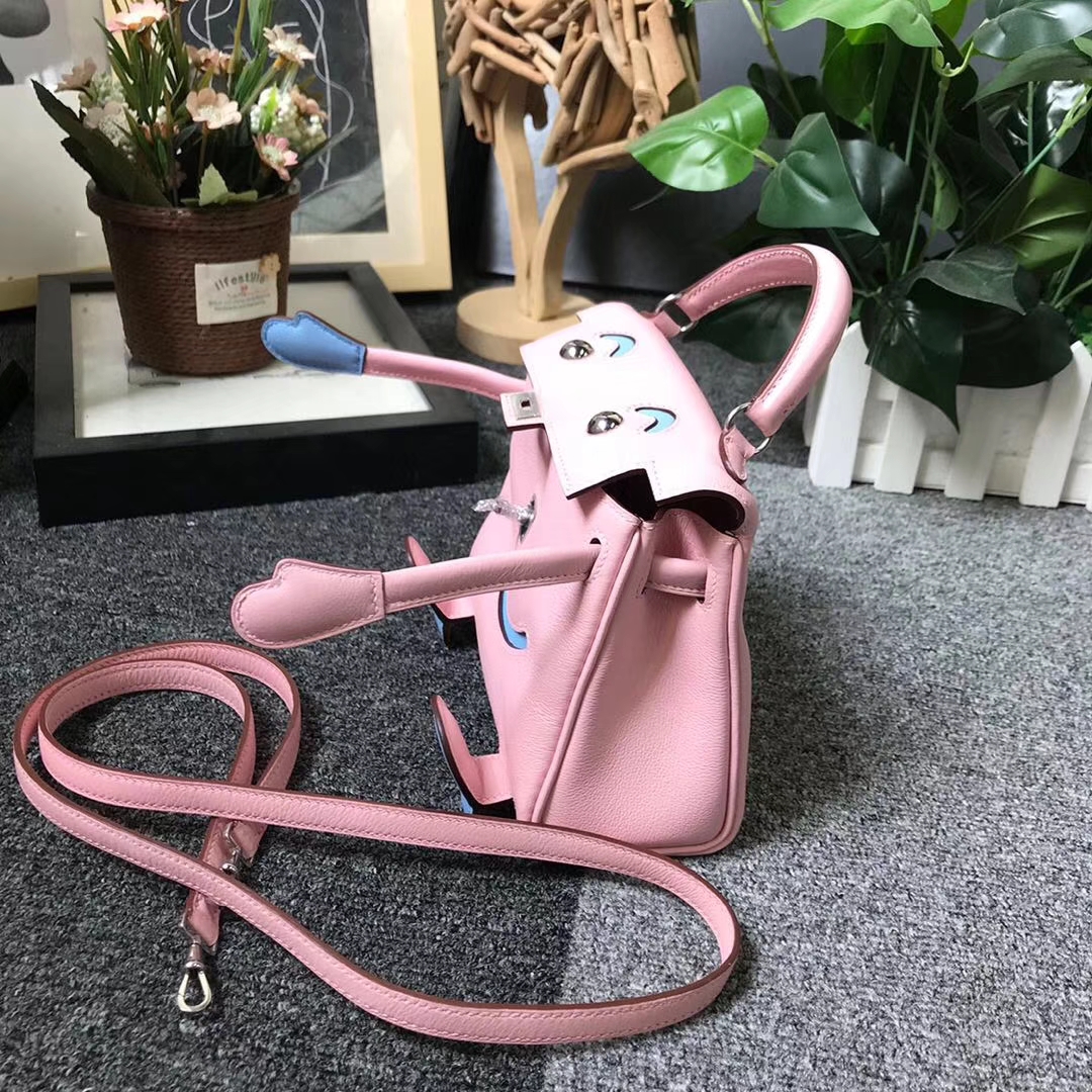 Hermès（爱马仕）3Q新樱花粉拼糖果蓝 原厂御用顶级Swift 皮 Kelly doll  银扣