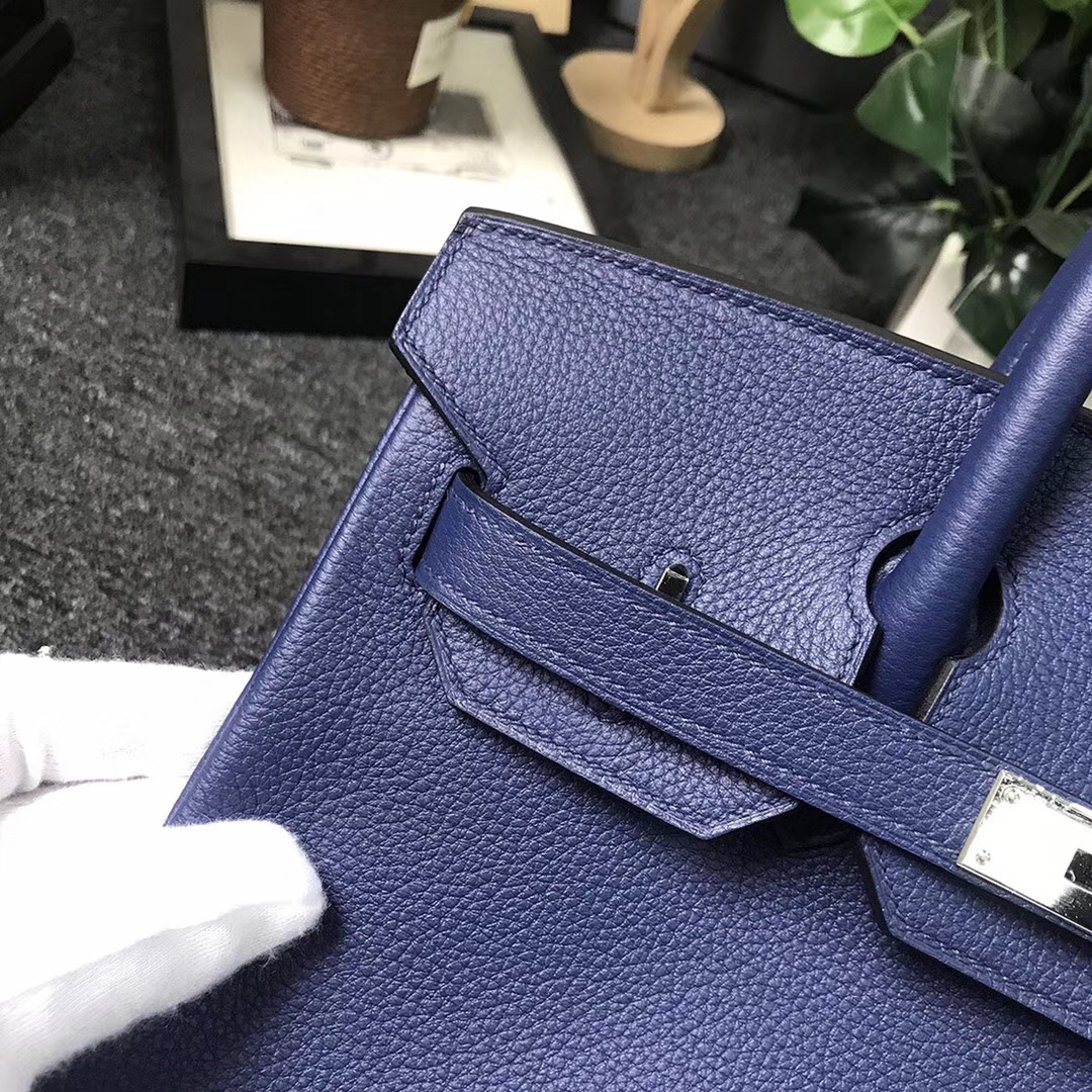 Hermès（爱马仕）7K 宝石蓝 原厂御用顶级小牛皮 Birkin 30 银扣