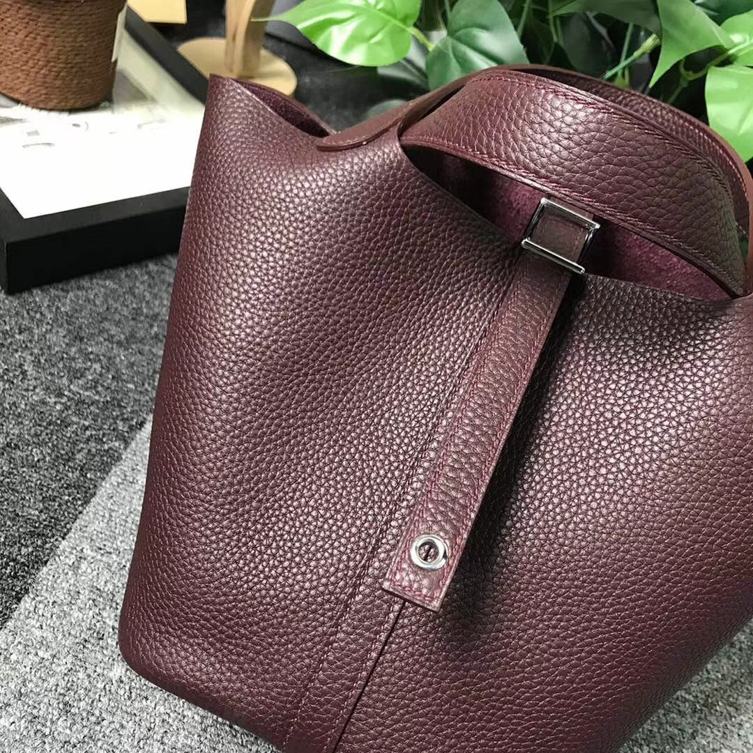 Hermès（爱马仕）波尔多酒红 原厂御用顶级TC 皮 Picotin  Lock 18cm 银扣