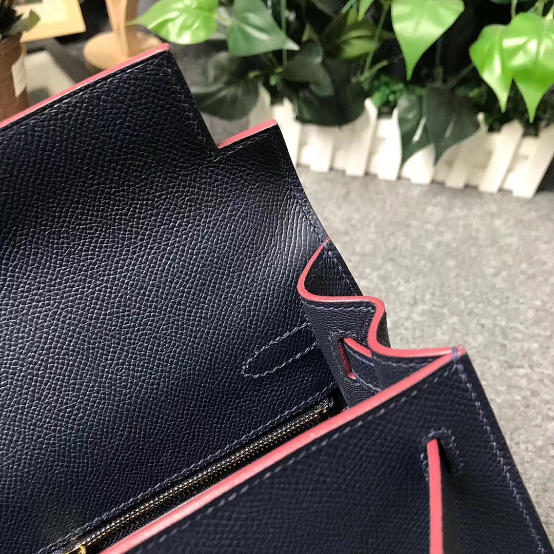 Hermès（爱马仕）午夜蓝 原厂御用顶级Epsom 皮 Kelly 25 外缝 金扣