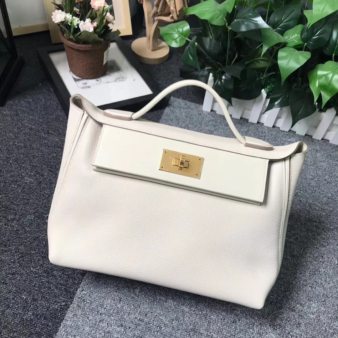 Hermès（爱马仕）奶昔白 原厂御用顶级小牛皮拼Swift 皮 2424 金扣