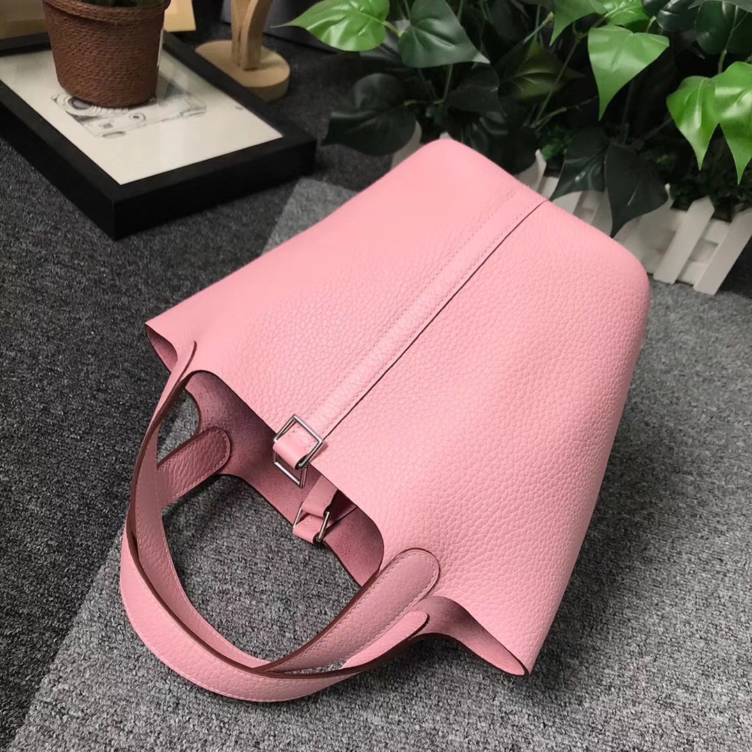 Hermès（爱马仕）3Q新樱花粉 原厂御用顶级TC 皮 Picotin  Lock 18cm 银扣
