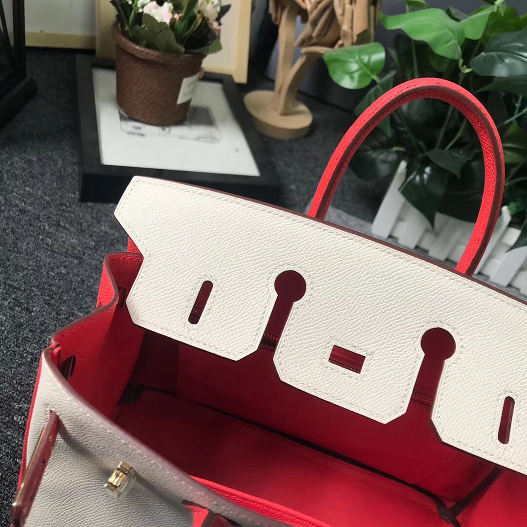 Hermès（爱马仕）奶昔白拼斋普尔粉 原厂御用顶级Epsom 皮 Birkin 25 金扣