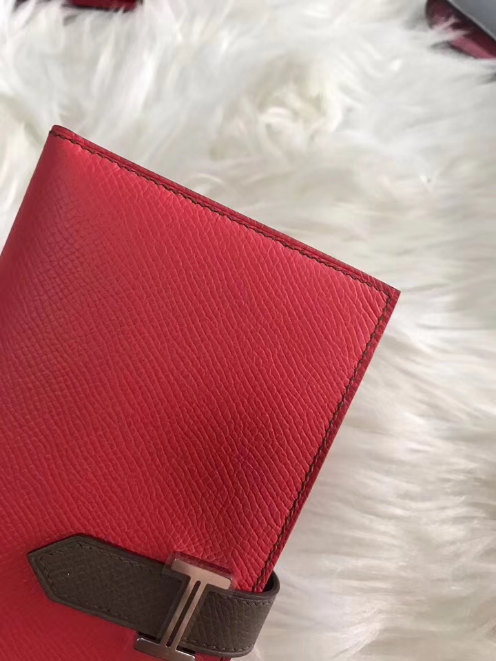 Hermès（爱马仕）bearn长款 原装等级进口epsom皮 斋浦尔粉拼大象灰 现货