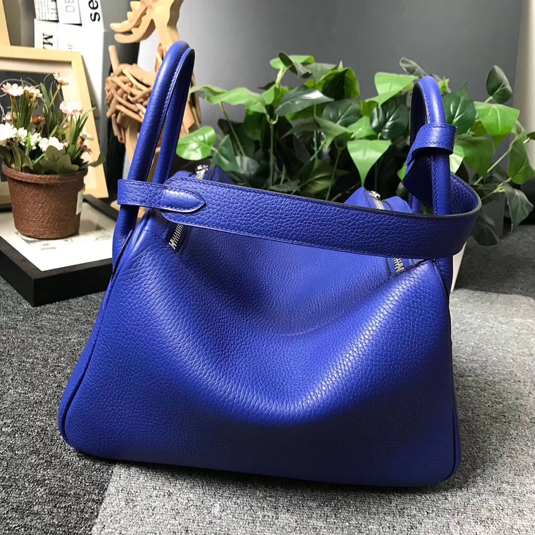 Hermès（爱马仕）7T电光蓝 原厂御用顶级TC 皮 Lindy 30 银扣 现货