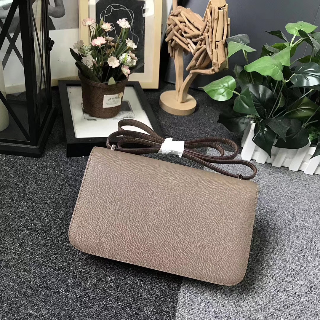 Hermès（爱马仕）Constance空姐包 CK18大象灰内拼9D琥珀黄 原厂御用顶级Epsom 皮 玫瑰金扣 26cm