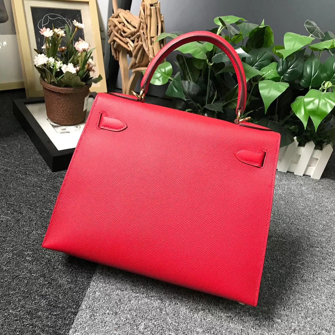 Hermès（爱马仕）Q5 中国红 糖果红 原厂御用顶级Epsom 皮 Kelly 28 外缝 金扣 现货
