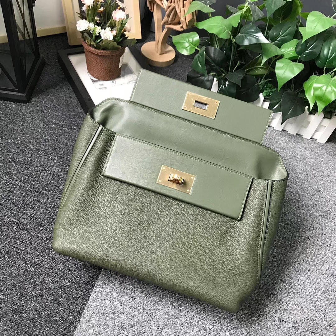 Hermès（爱马仕）V6 丛林绿 原厂御用顶级小牛皮拼Swift 皮 2424 金扣