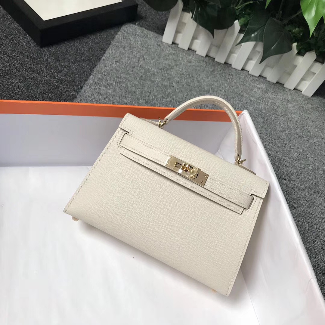 Hermès（爱马仕）奶昔白 原厂御用顶级Epsom 皮 Mini Kelly 二代 金扣 银扣 现货