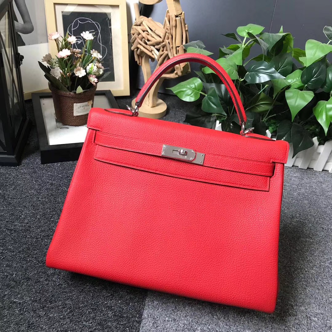 Hermès（爱马仕）Q5 中国红 糖果红 原厂御用顶级小牛皮 Kelly 32 银扣