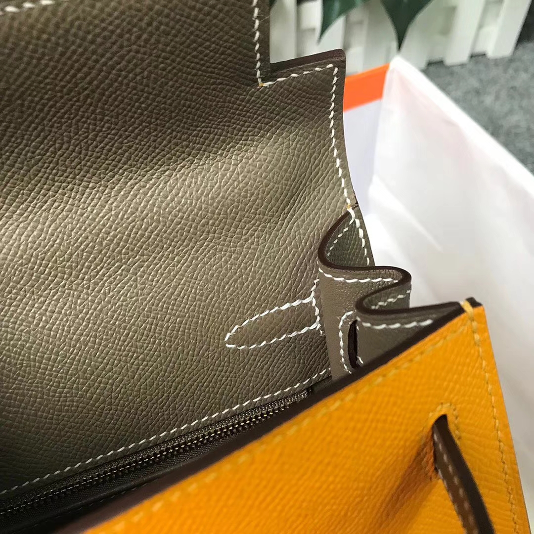 Hermès（爱马仕）9V太阳金黄拼大象灰 原厂御用顶级Epsom 皮 Kelly 25 外缝 金扣