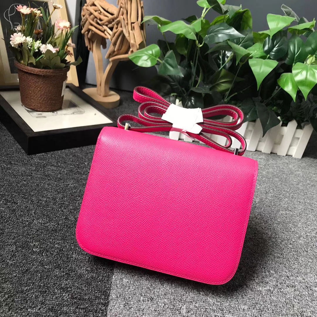 Hermès（爱马仕）E5糖果粉 本色线 原厂御用顶级Epsom 皮 Constance 19 银扣
