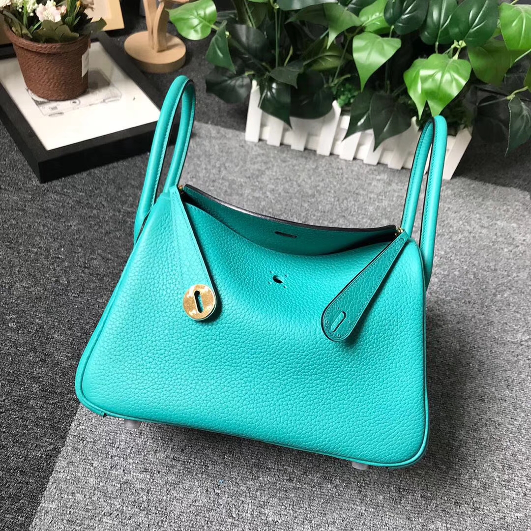 Hermès（爱马仕）7F孔雀蓝 原厂御用顶级TC 皮 Lindy 26 金扣