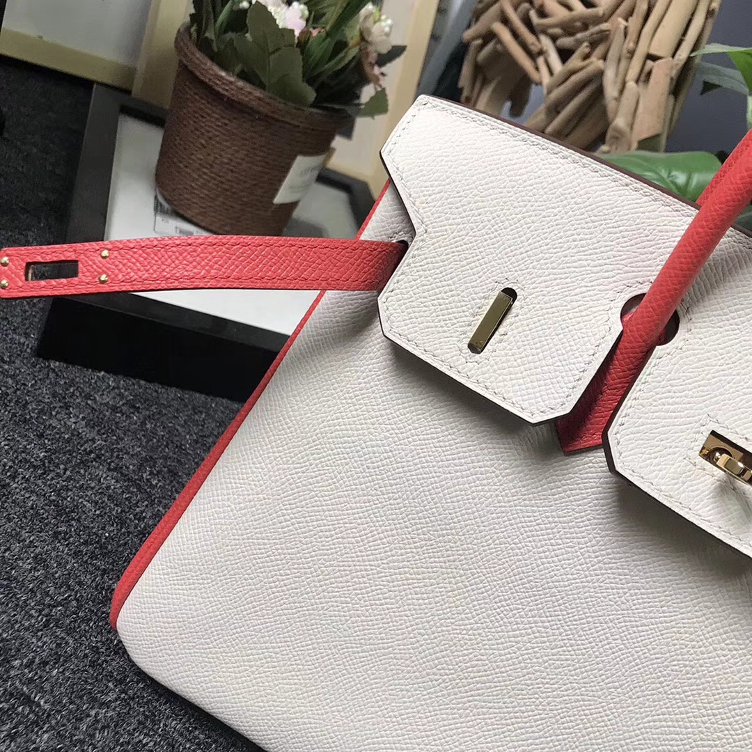Hermès（爱马仕）奶昔白拼斋普尔粉 原厂御用顶级Epsom 皮 Birkin 25 金扣