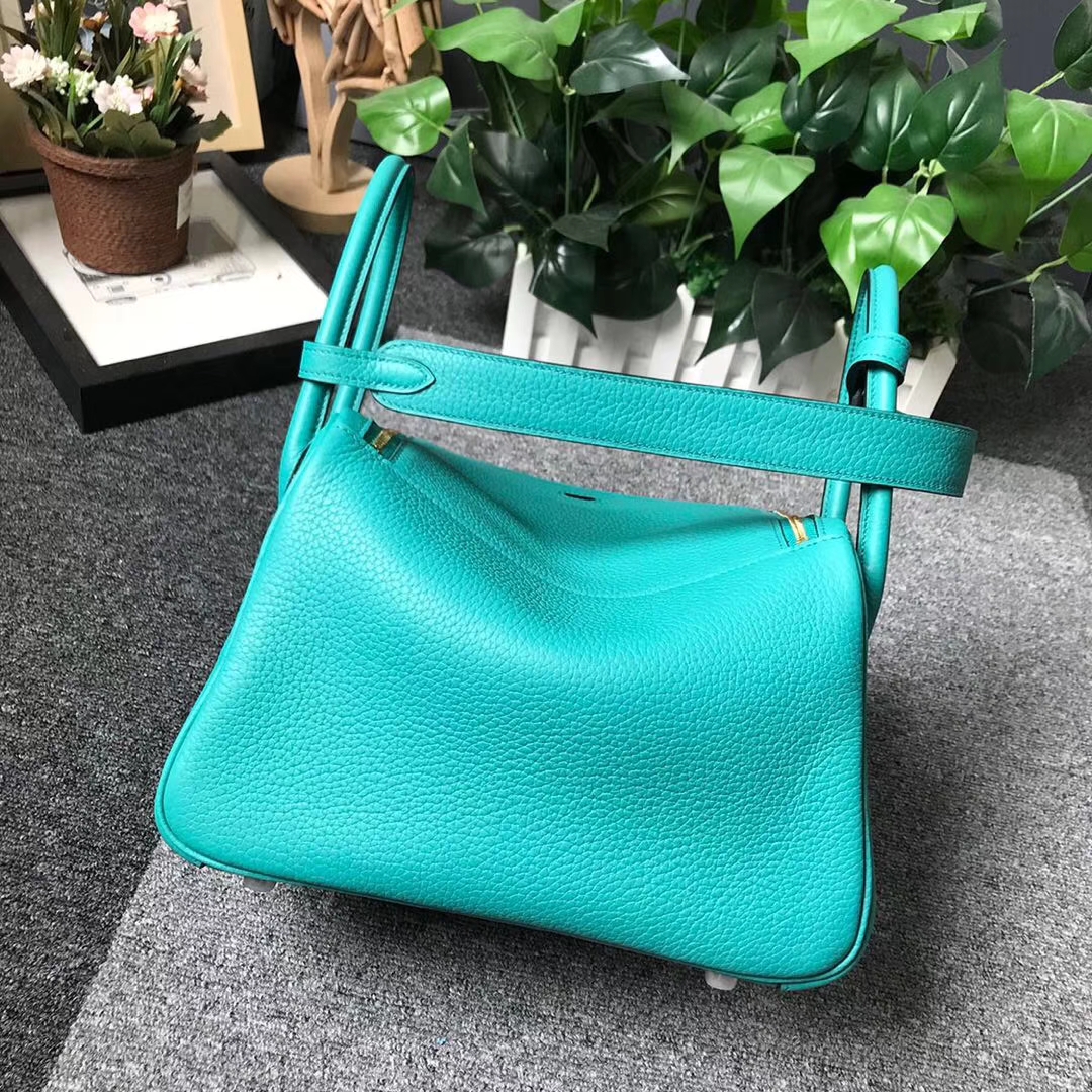 Hermès（爱马仕）7F孔雀蓝 原厂御用顶级TC 皮 Lindy 26 金扣