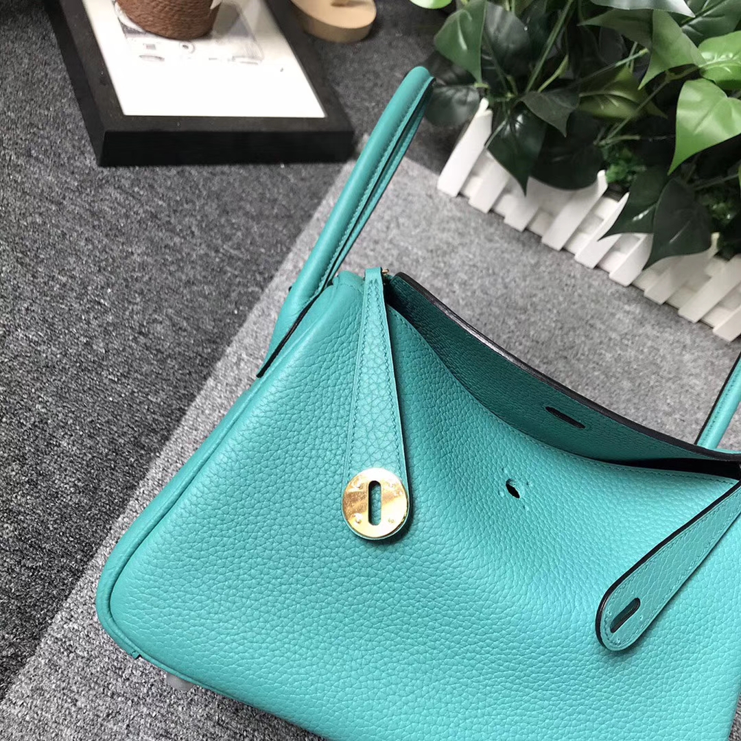 Hermès（爱马仕）7F孔雀蓝 原厂御用顶级TC 皮 Lindy 26 金扣