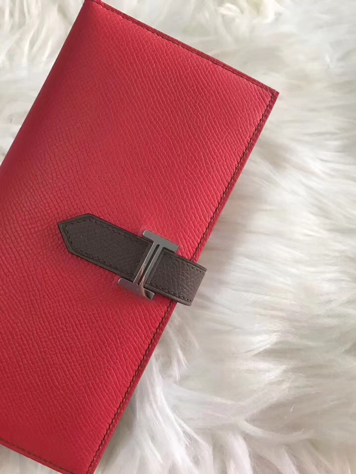 Hermès（爱马仕）bearn长款 原装等级进口epsom皮 斋浦尔粉拼大象灰 现货