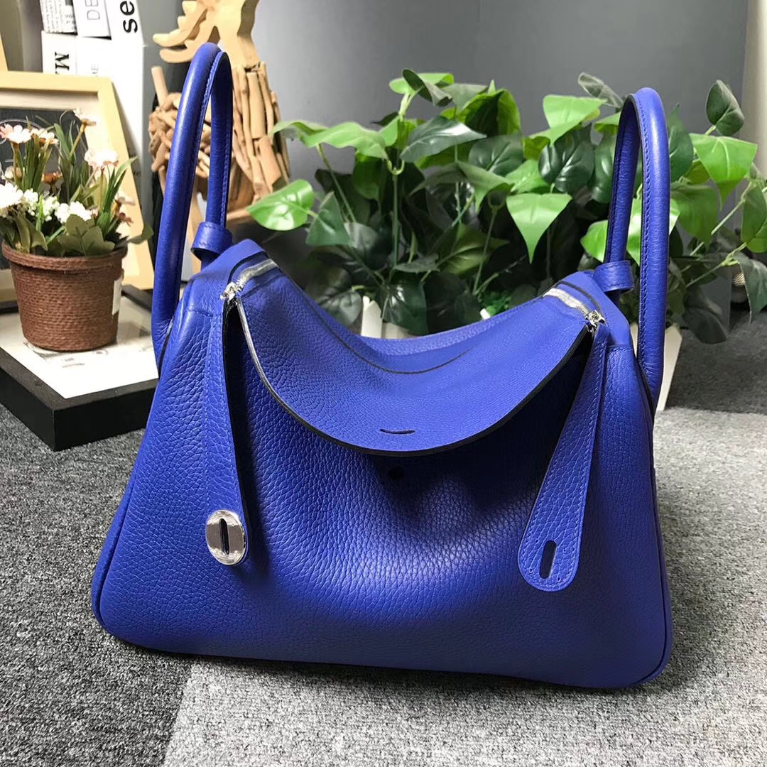 Hermès（爱马仕）7T电光蓝 原厂御用顶级TC 皮 Lindy 30 银扣 现货