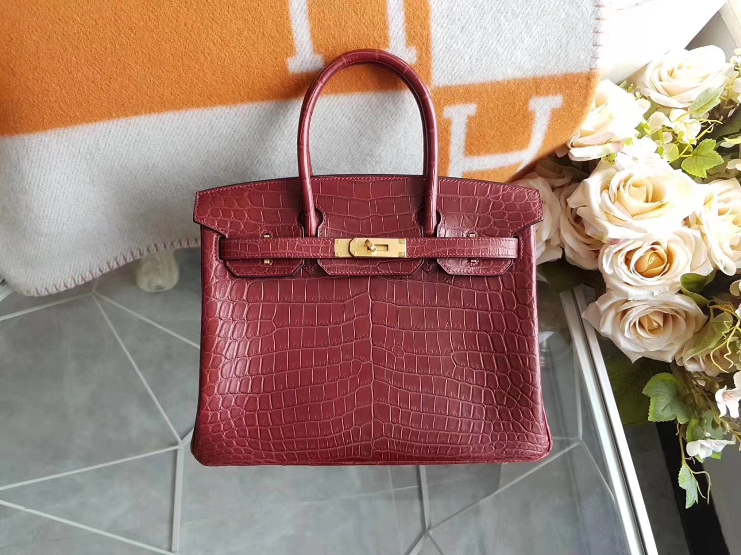 Hermès（爱马仕）Birkin铂金包 Hcp两点鳄鱼皮 Rouge H55 爱马仕红 金扣 30cm