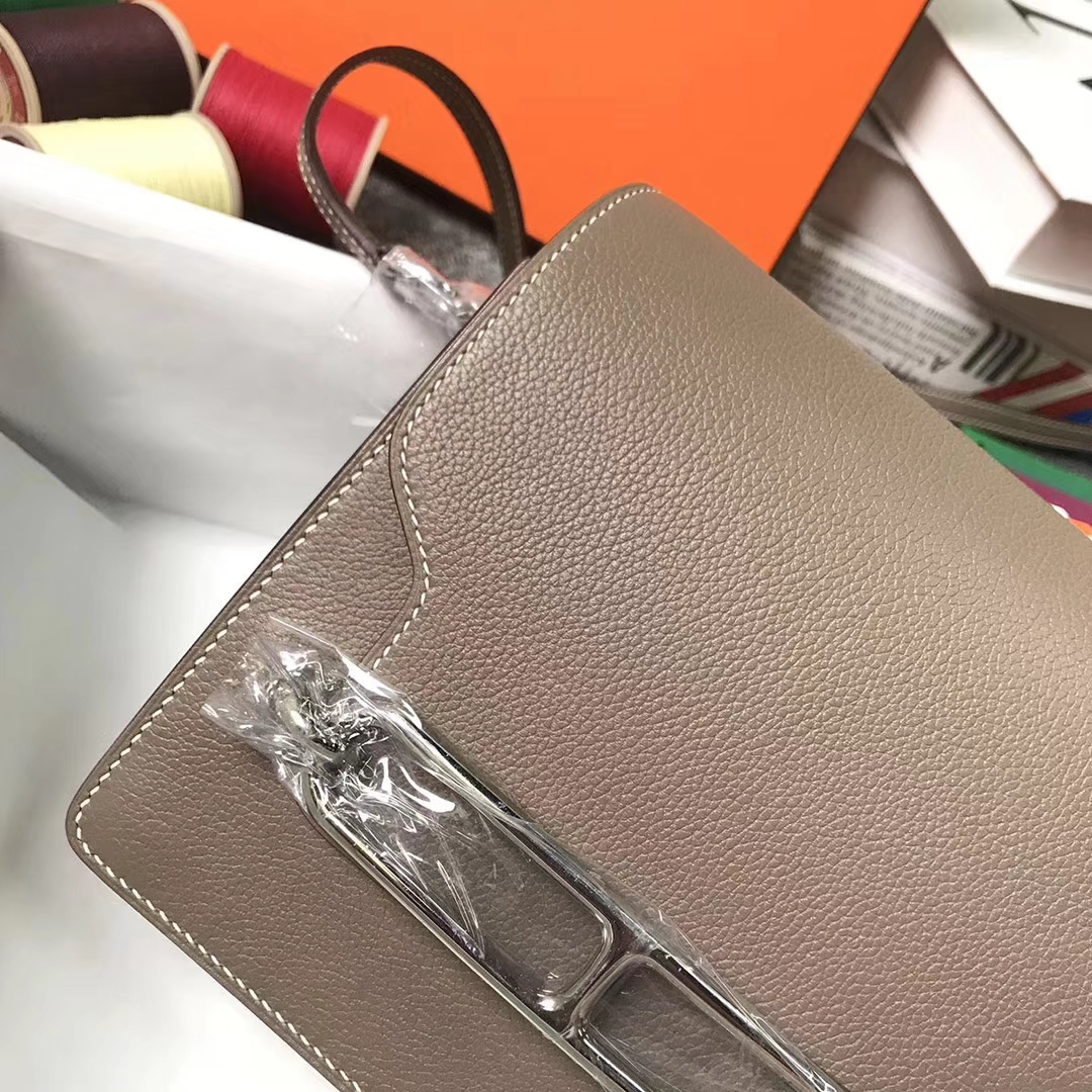 Hermès（爱马仕）Roulis猪鼻包 大象灰 原厂御用顶级Ever Color 皮 银扣 19cm