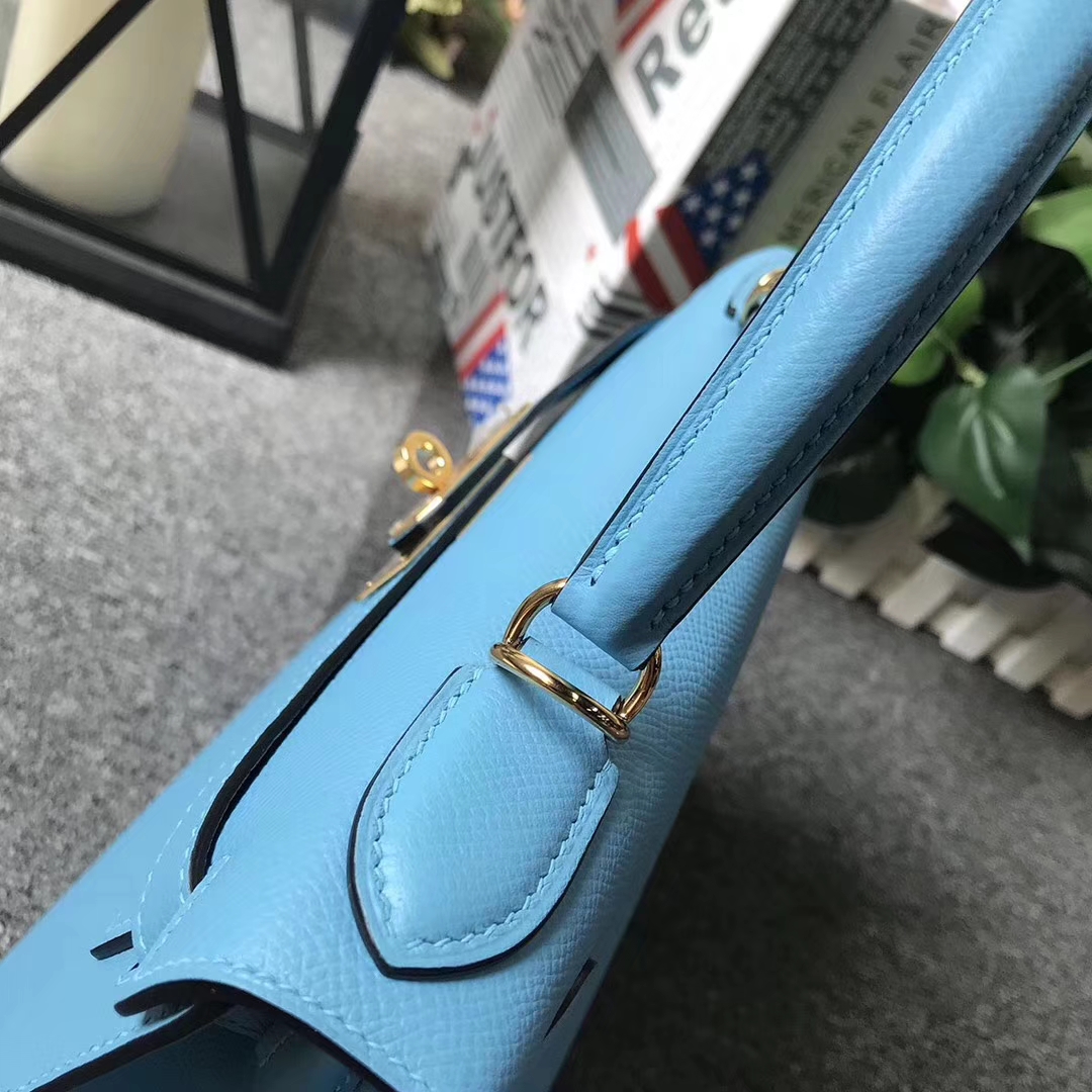 Hermès（爱马仕）北方蓝 原厂御用顶级Epsom 皮 Kelly 28 外缝 金扣 现货