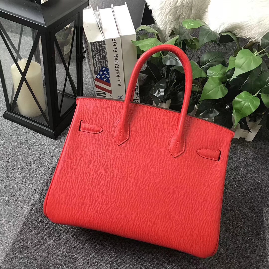 Hermès（爱马仕）心红色 原厂御用顶级Epsom皮 Birkin 30 金扣 现货