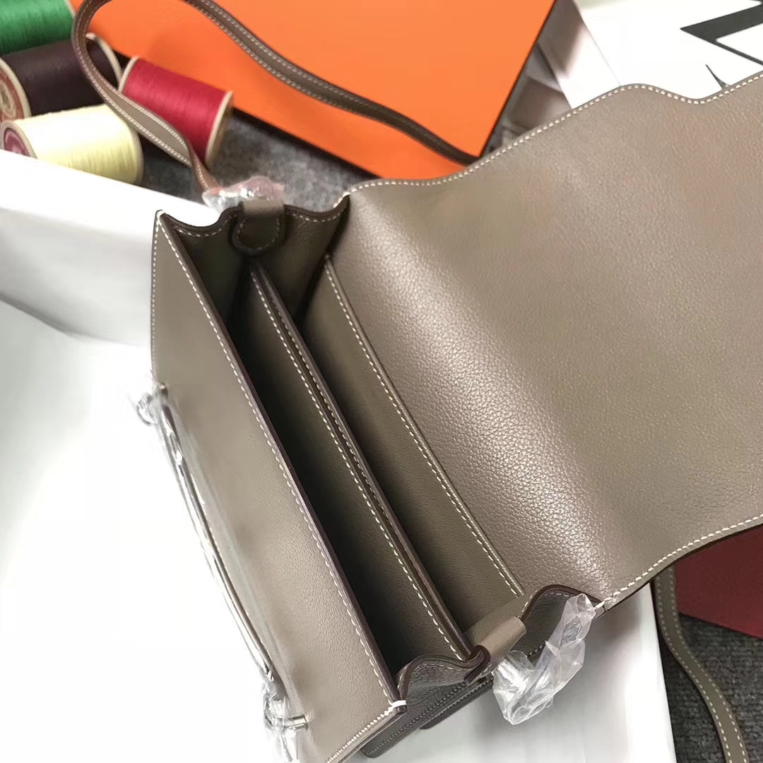 Hermès（爱马仕）Roulis猪鼻包 大象灰 原厂御用顶级Ever Color 皮 银扣 19cm