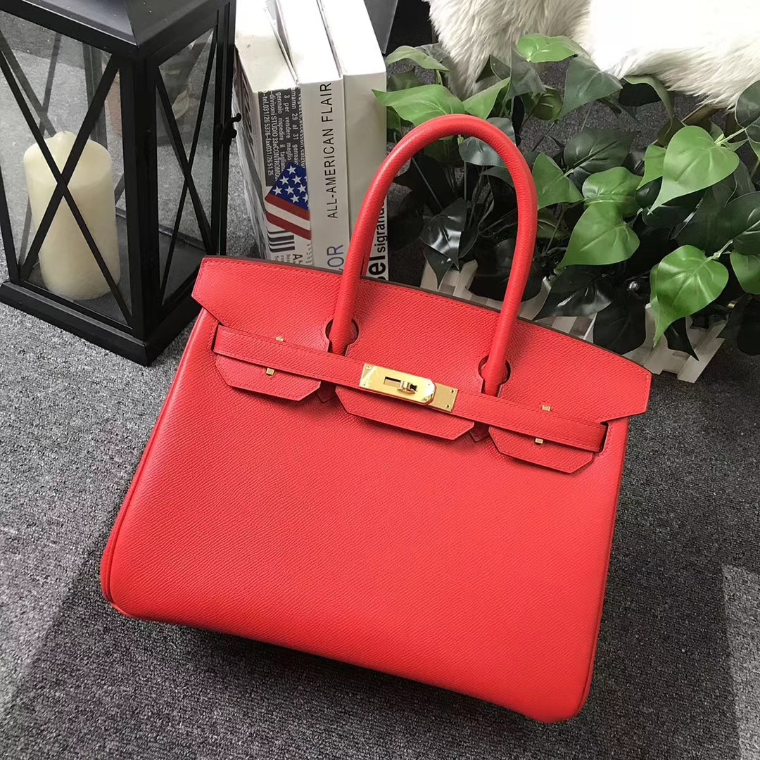 Hermès（爱马仕）心红色 原厂御用顶级Epsom皮 Birkin 30 金扣 现货