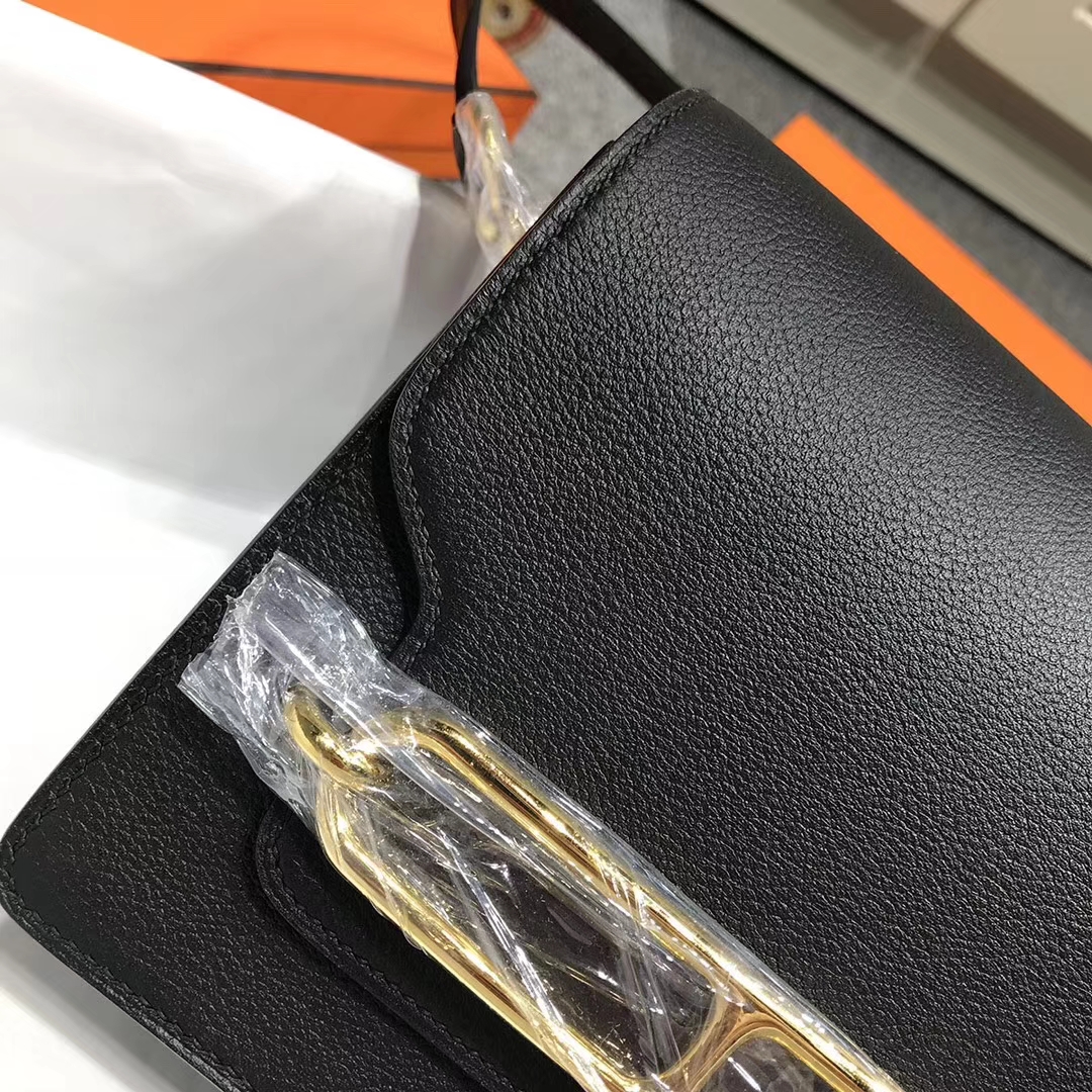 Hermès（爱马仕）Roulis猪鼻包 黑色 原厂御用顶级Ever Color 皮 金扣 19cm