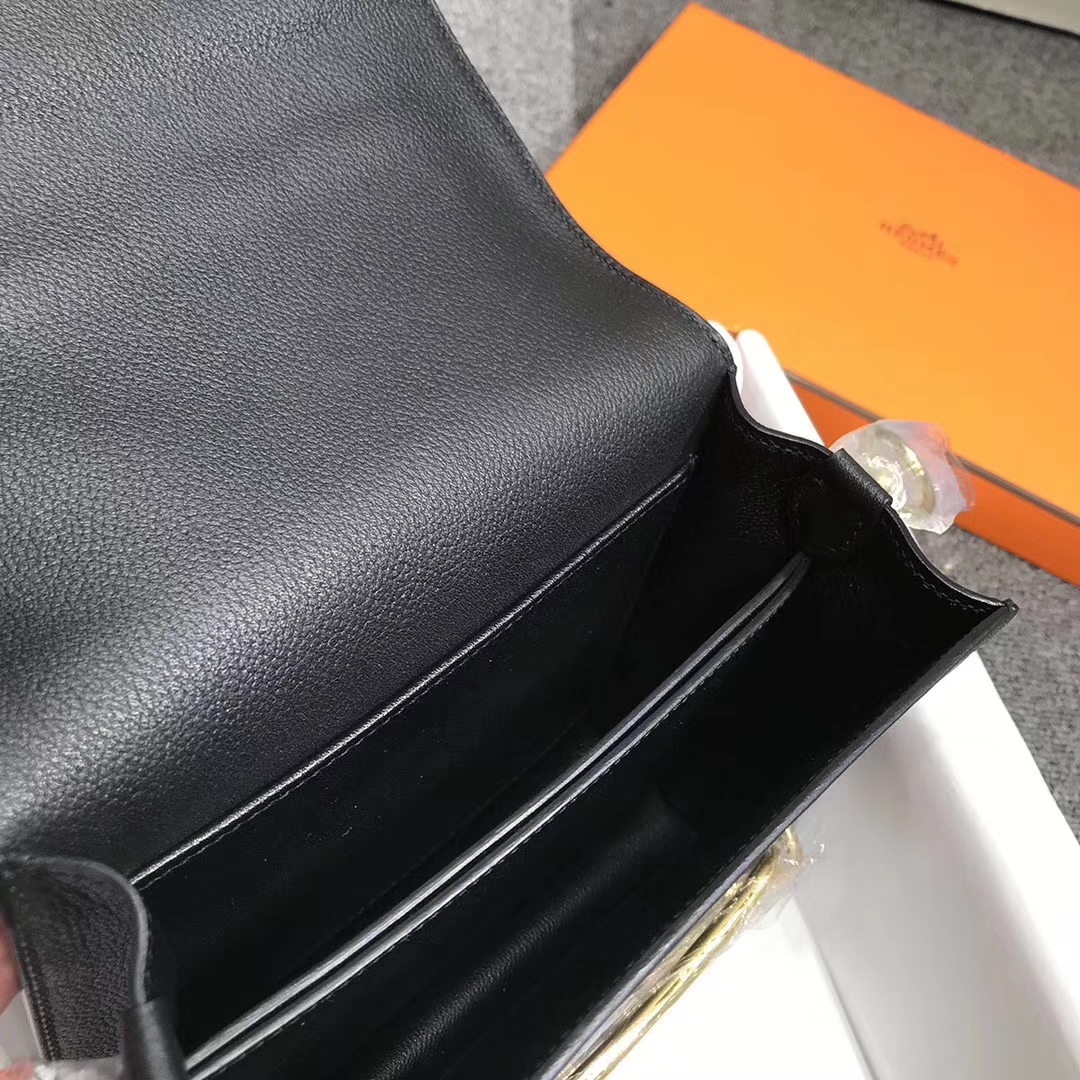 Hermès（爱马仕）Roulis猪鼻包 黑色 原厂御用顶级Ever Color 皮 金扣 19cm