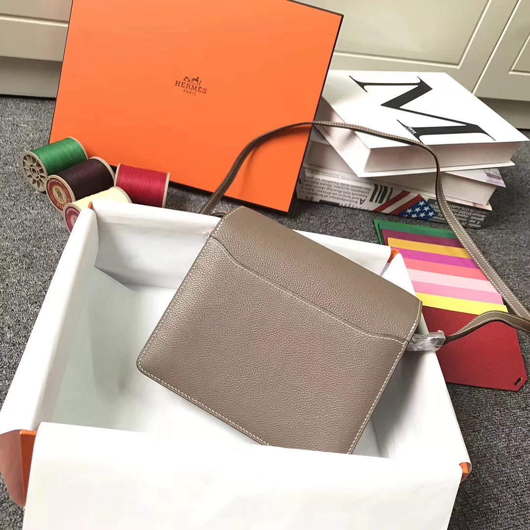 Hermès（爱马仕）Roulis猪鼻包 大象灰 原厂御用顶级Ever Color 皮 银扣 19cm