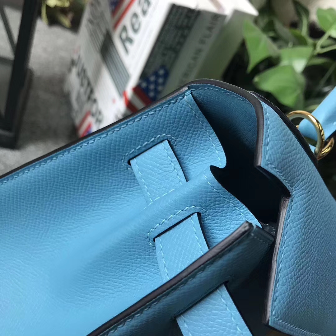 Hermès（爱马仕）北方蓝 原厂御用顶级Epsom 皮 Kelly 28 外缝 金扣 现货
