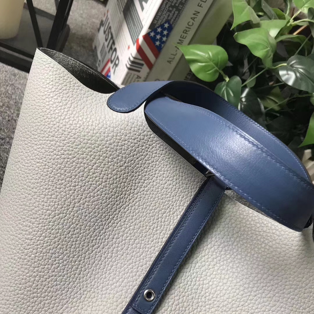 Hermès（爱马仕）菜篮包 海鸥灰拼玛瑙蓝 原厂御用顶级TC 皮 Picotin Lock 22cm 银扣