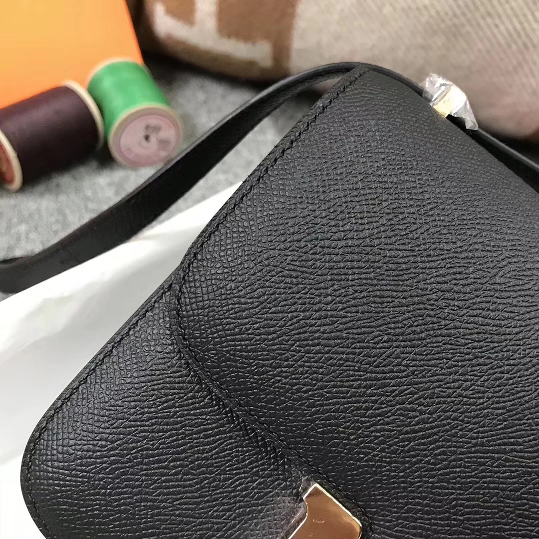 Hermès（爱马仕） Constance 空姐包 黑色 原厂御用顶级Epsom皮 玫瑰金扣 19cm