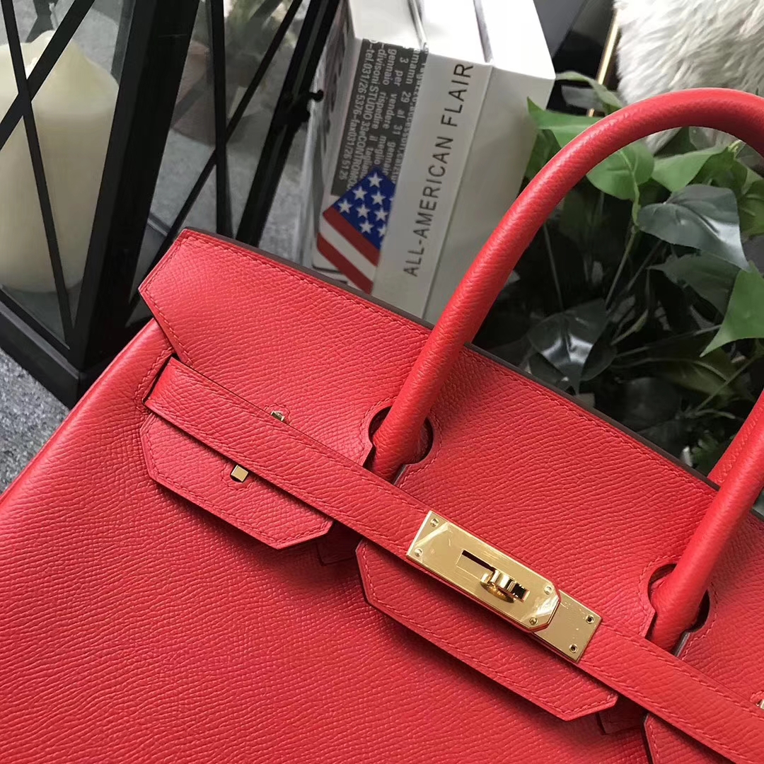 Hermès（爱马仕）心红色 原厂御用顶级Epsom皮 Birkin 30 金扣 现货