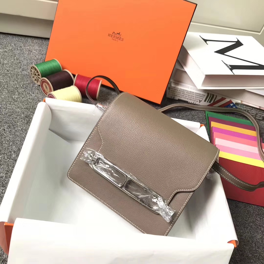 Hermès（爱马仕）Roulis猪鼻包 大象灰 原厂御用顶级Ever Color 皮 银扣 19cm