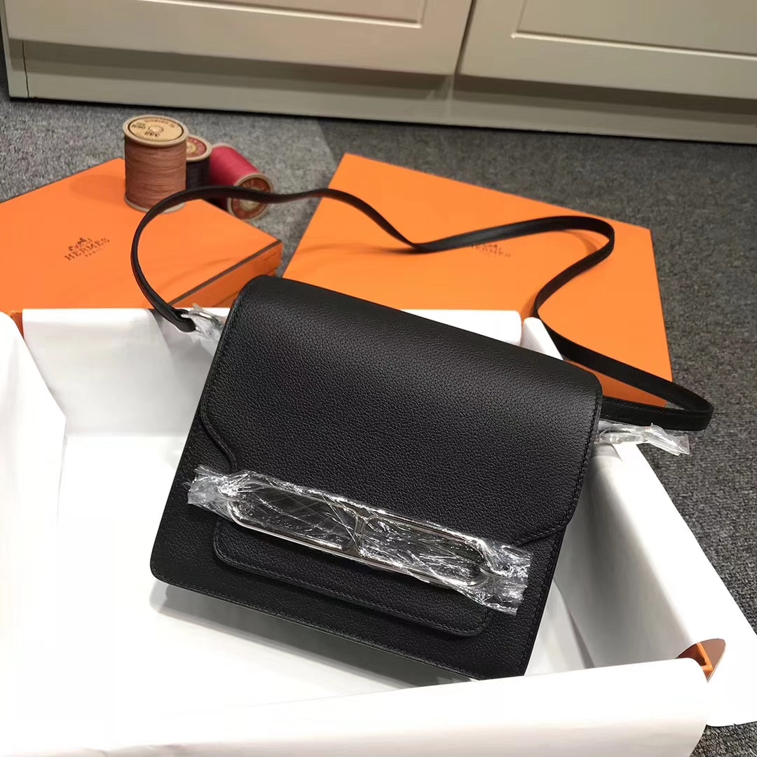 Hermès（爱马仕）Roulis猪鼻包 黑色 原厂御用顶级Ever Color 皮 金扣 19cm