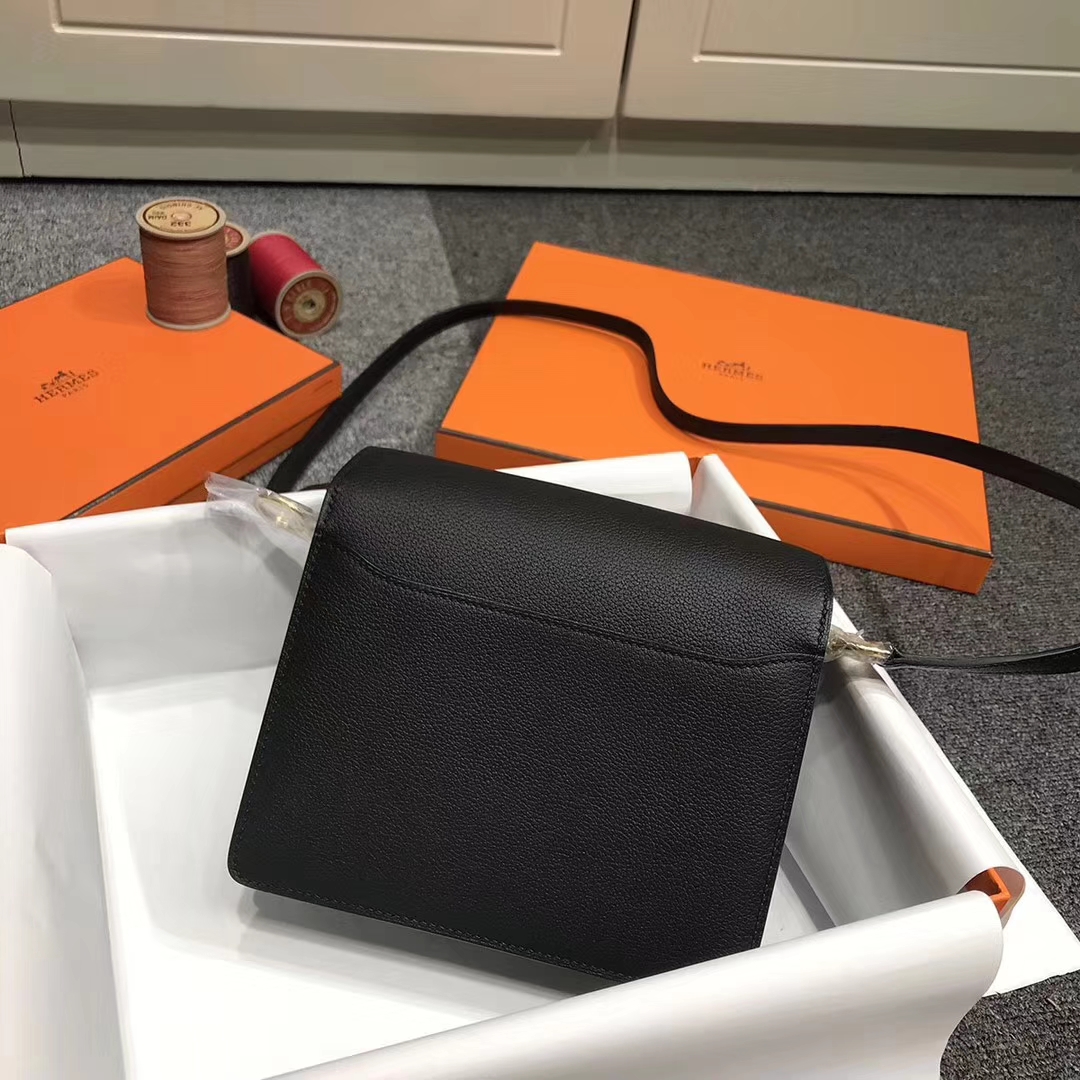 Hermès（爱马仕）Roulis猪鼻包 黑色 原厂御用顶级Ever Color 皮 金扣 19cm