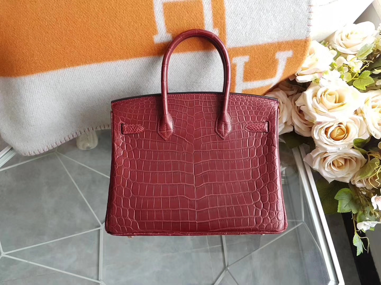 Hermès（爱马仕）Birkin铂金包 Hcp两点鳄鱼皮 Rouge H55 爱马仕红 金扣 30cm