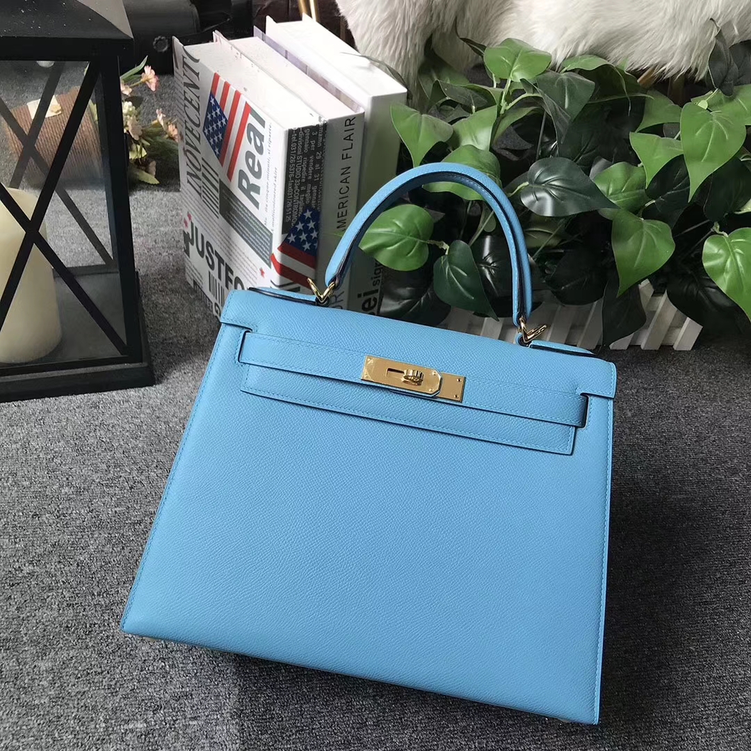 Hermès（爱马仕）北方蓝 原厂御用顶级Epsom 皮 Kelly 28 外缝 金扣 现货