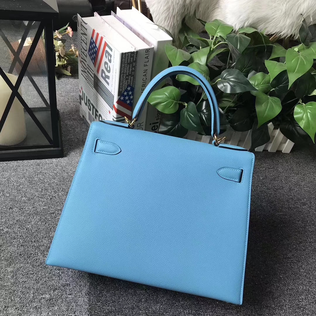 Hermès（爱马仕）北方蓝 原厂御用顶级Epsom 皮 Kelly 28 外缝 金扣 现货