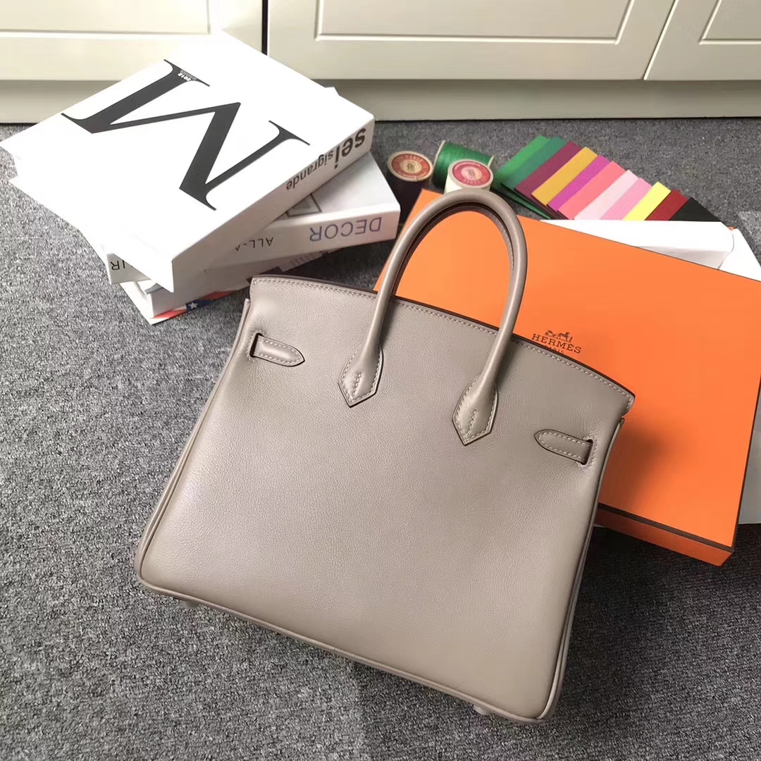 Hermès（爱马仕）Birkin铂金包 8M沥青灰 原厂御用顶级Swift 皮 银扣 25cm