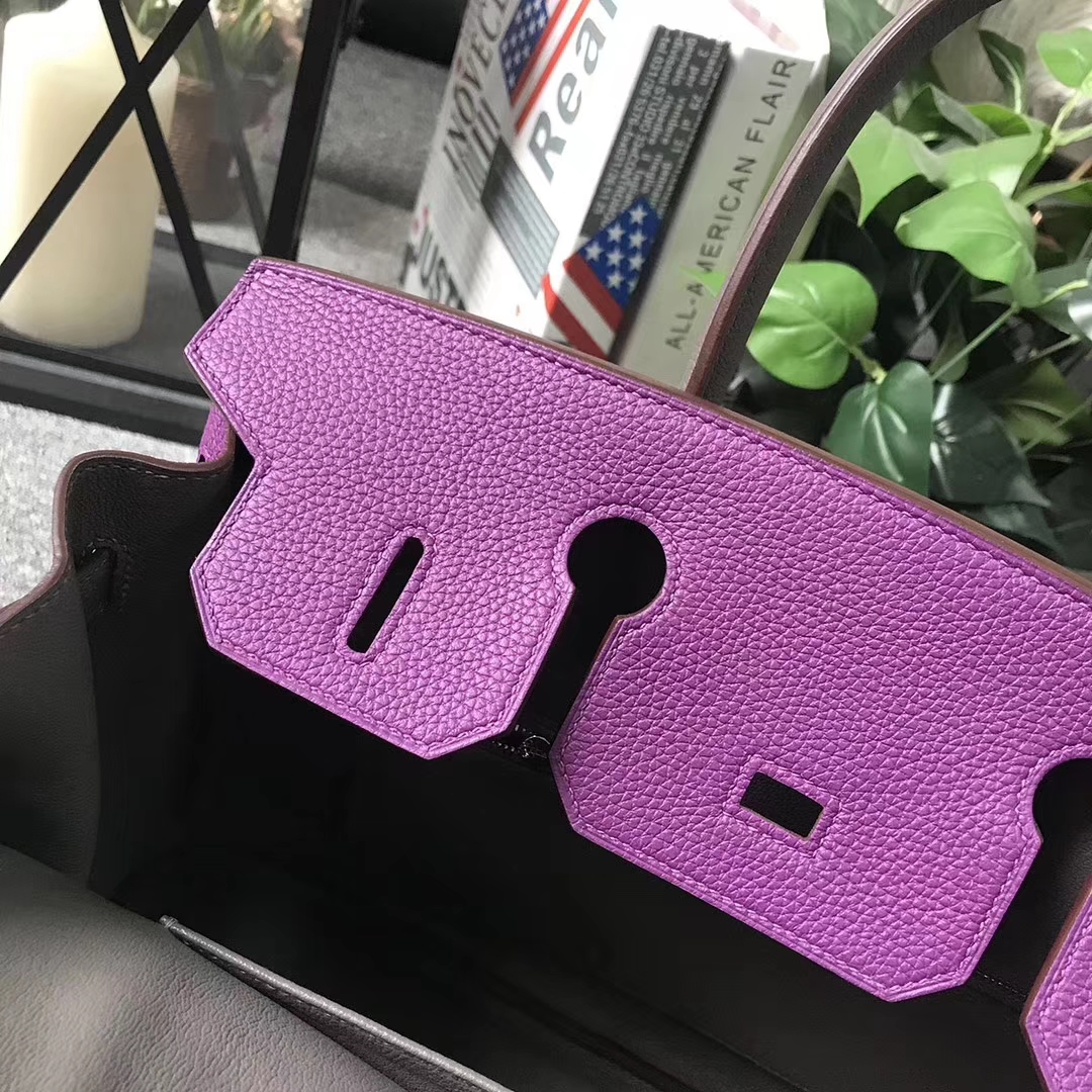 Hermès（爱马仕）Birkin铂金包 P9 海葵紫拼8F锡器灰 原厂御用顶级小牛皮 银拉丝扣 30cm