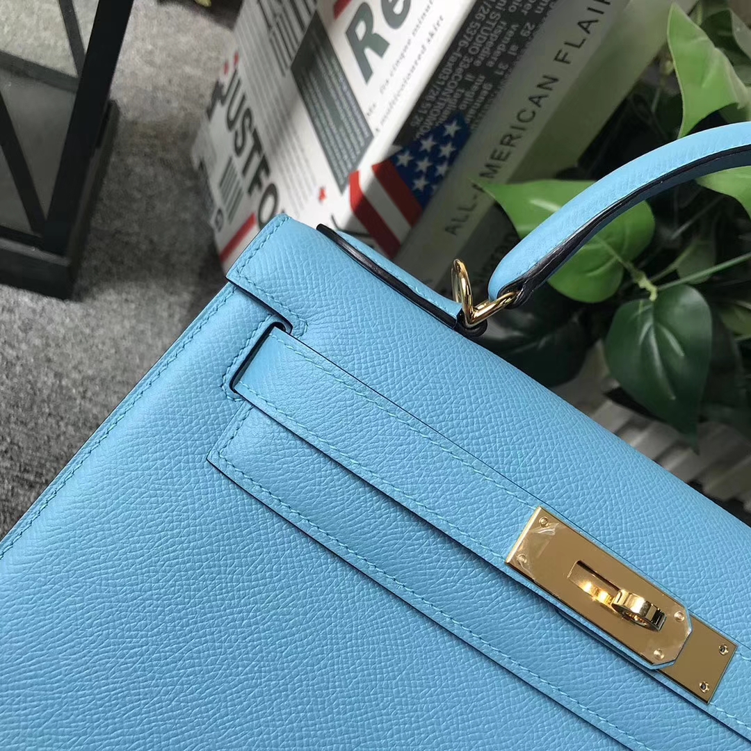 Hermès（爱马仕）北方蓝 原厂御用顶级Epsom 皮 Kelly 28 外缝 金扣 现货