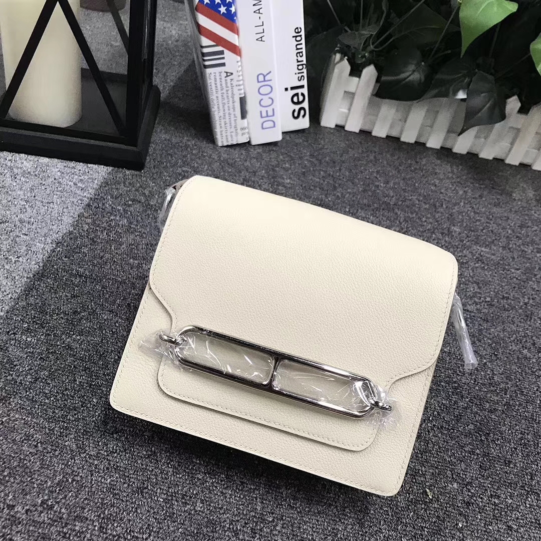 Hermès（爱马仕）Roulis猪鼻包 奶昔白 原厂御用顶级Ever Color 皮 银扣 19cm