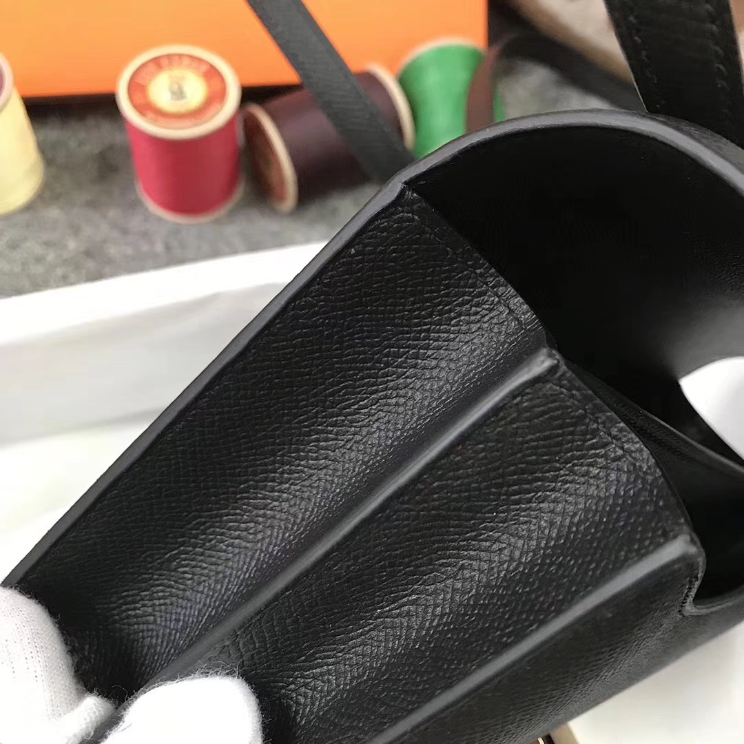 Hermès（爱马仕） Constance 空姐包 黑色 原厂御用顶级Epsom皮 玫瑰金扣 19cm