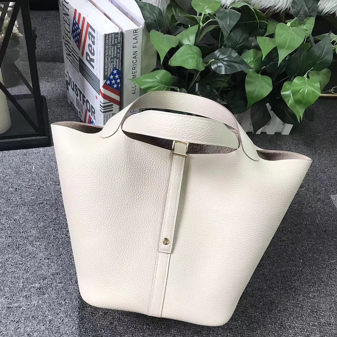 Hermès（爱马仕）Picotin菜篮包 奶昔白 原厂御用顶级TC皮 Lock 金扣 22cm 现货
