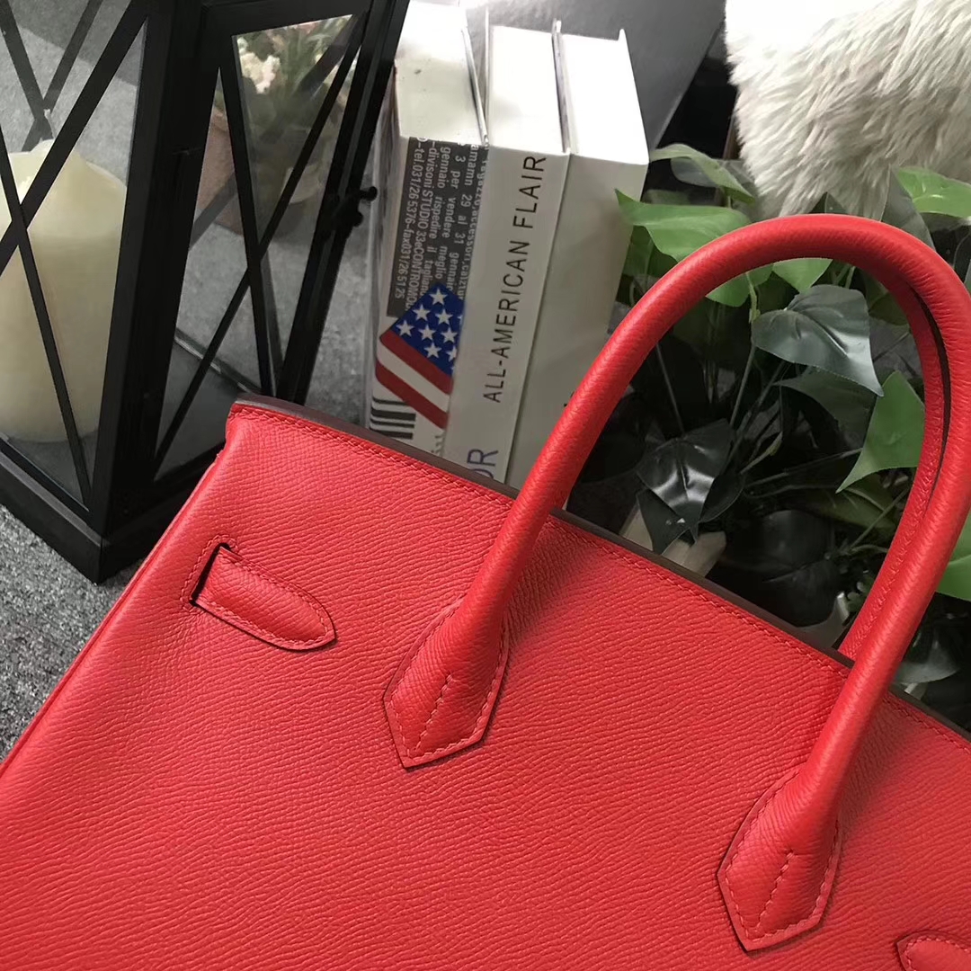 Hermès（爱马仕）心红色 原厂御用顶级Epsom皮 Birkin 30 金扣 现货