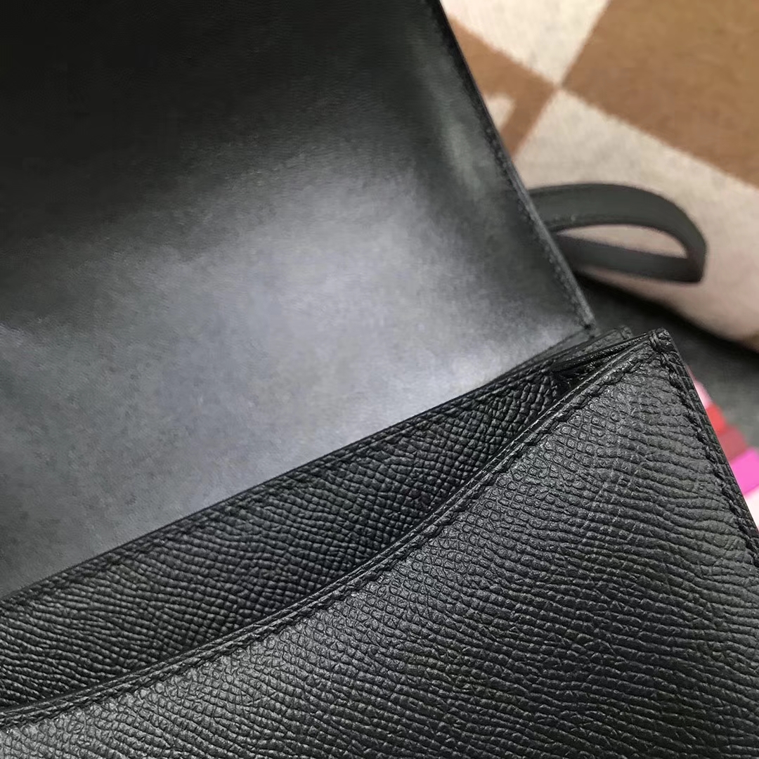 Hermès（爱马仕） Constance 空姐包 黑色 原厂御用顶级Epsom皮 玫瑰金扣 19cm