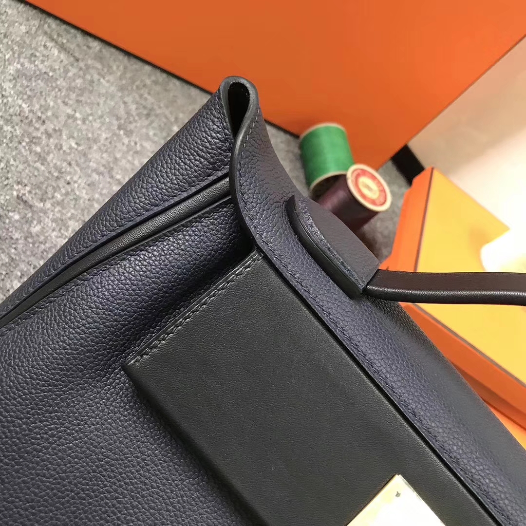Hermès（爱马仕）午夜蓝拼黑色 原厂御用顶级小牛皮拼Swift 皮 2424 金扣 现货